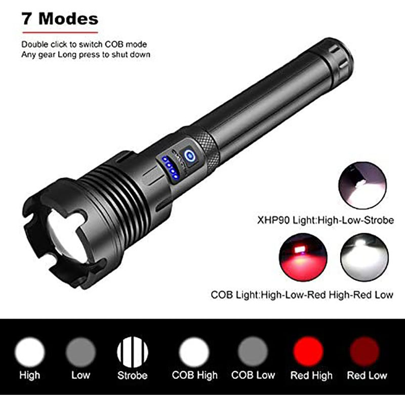 2024 Led Waterproof Long Range Brightest Lumens 10000 High Powered Flashlight 5 Modes Zoomable rechargeable outdoor lamp light