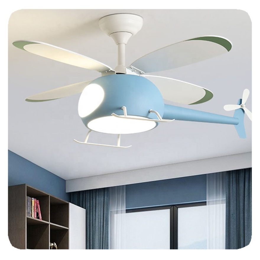 New Children Modern Helicopter LED Chandeliers Pendant Lights Remote Control Plane Ceiling Fan With Light Lamp