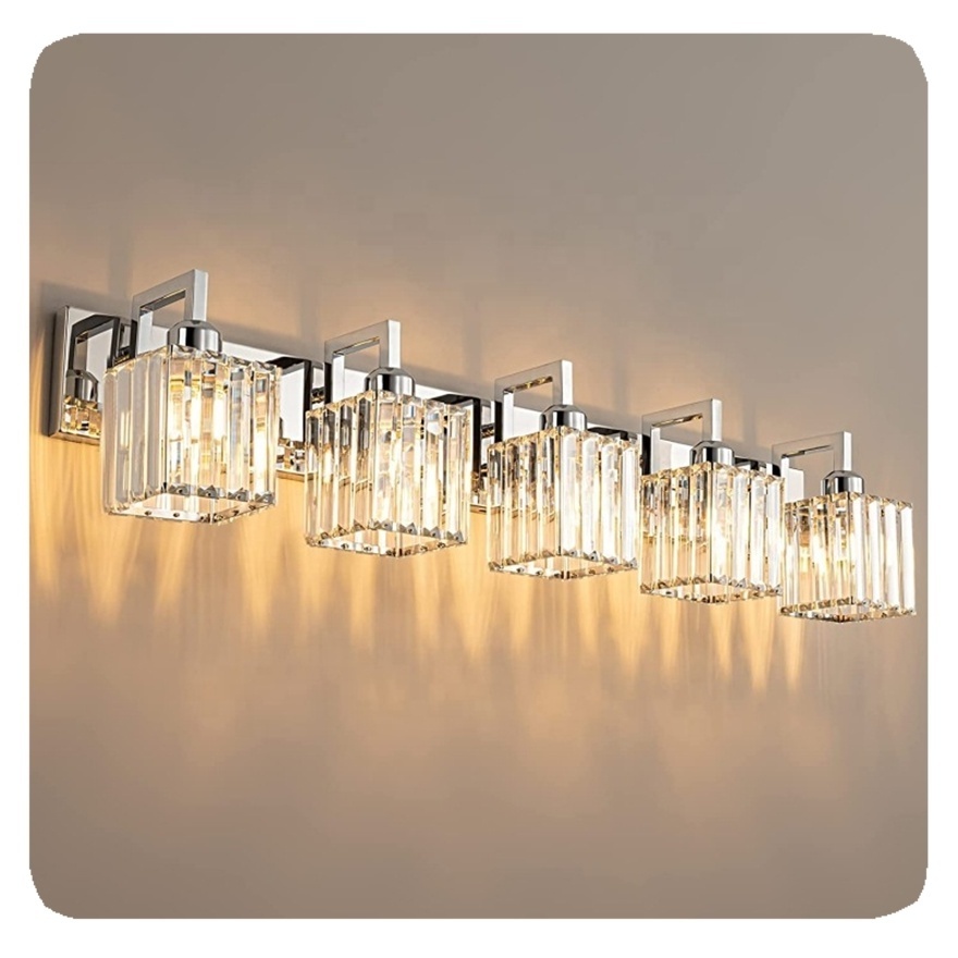 New Brass Lighting For Wall Bathroom Modern Vanity Light With Clear Crystal Shade Lamp