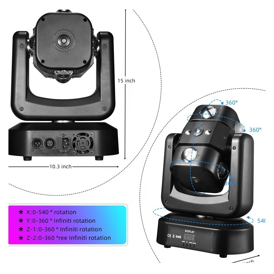 New 150W Led Arm Wind Fire Wheel Lights Rotating Beam Strobe Effect Disco Bar Moving Head Dj Stage Green Laser Light Lamp