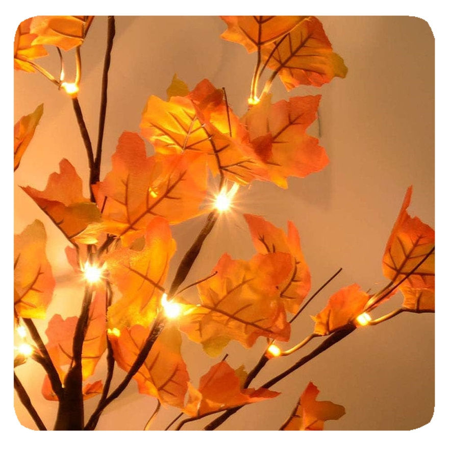 New Party/Wedding Autumn Harvest Home 24 LED Thanksgiving Decorations Artificial Fall Lighted Maple Bonsai Tree Table Lights