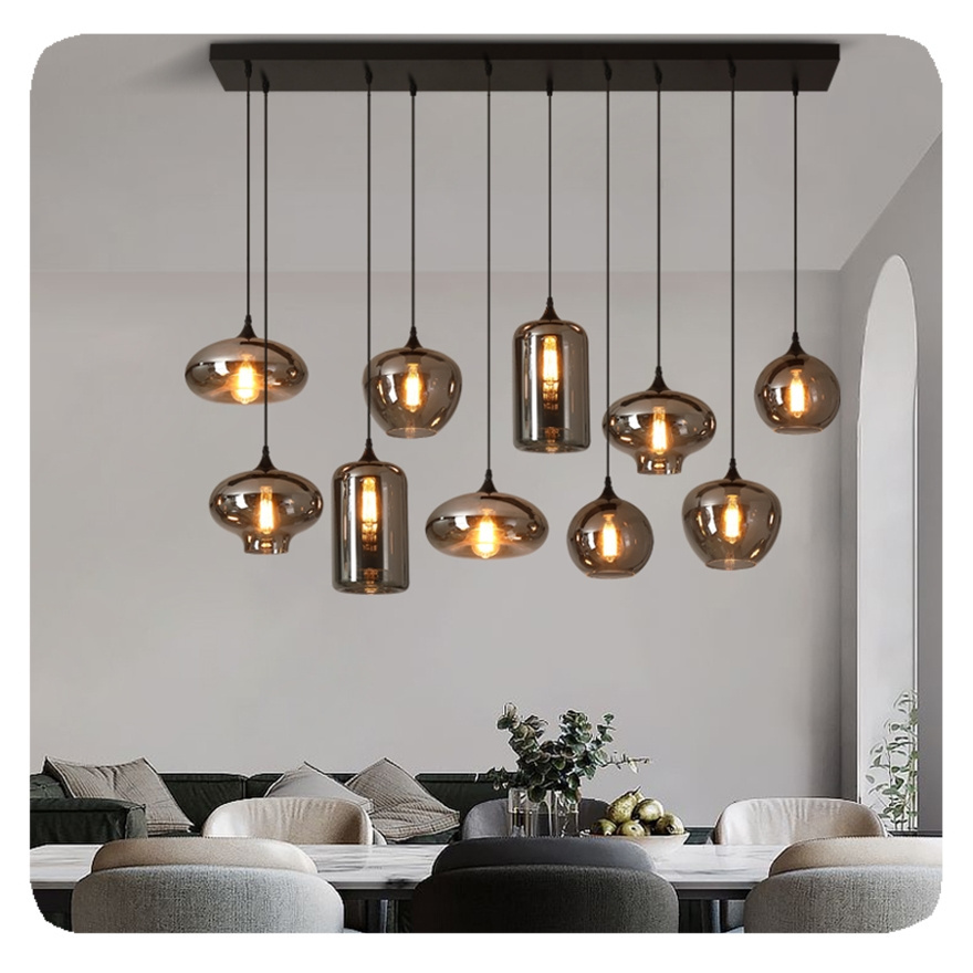 Glass Pendant Light Lamp Iron Glass Chandelier Modern Indoor Lighting Gr10w 15wdecorativecharger Grey Hanging Lamp Smoke Glass