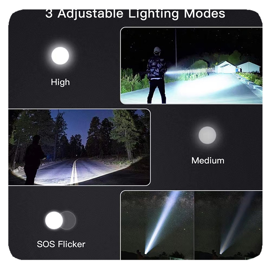 Custom Rechargeable LED Flashlights High 90000 Lumens XHP70 Super Liangte Zoomable Waterproof Flashlight 3 Modes