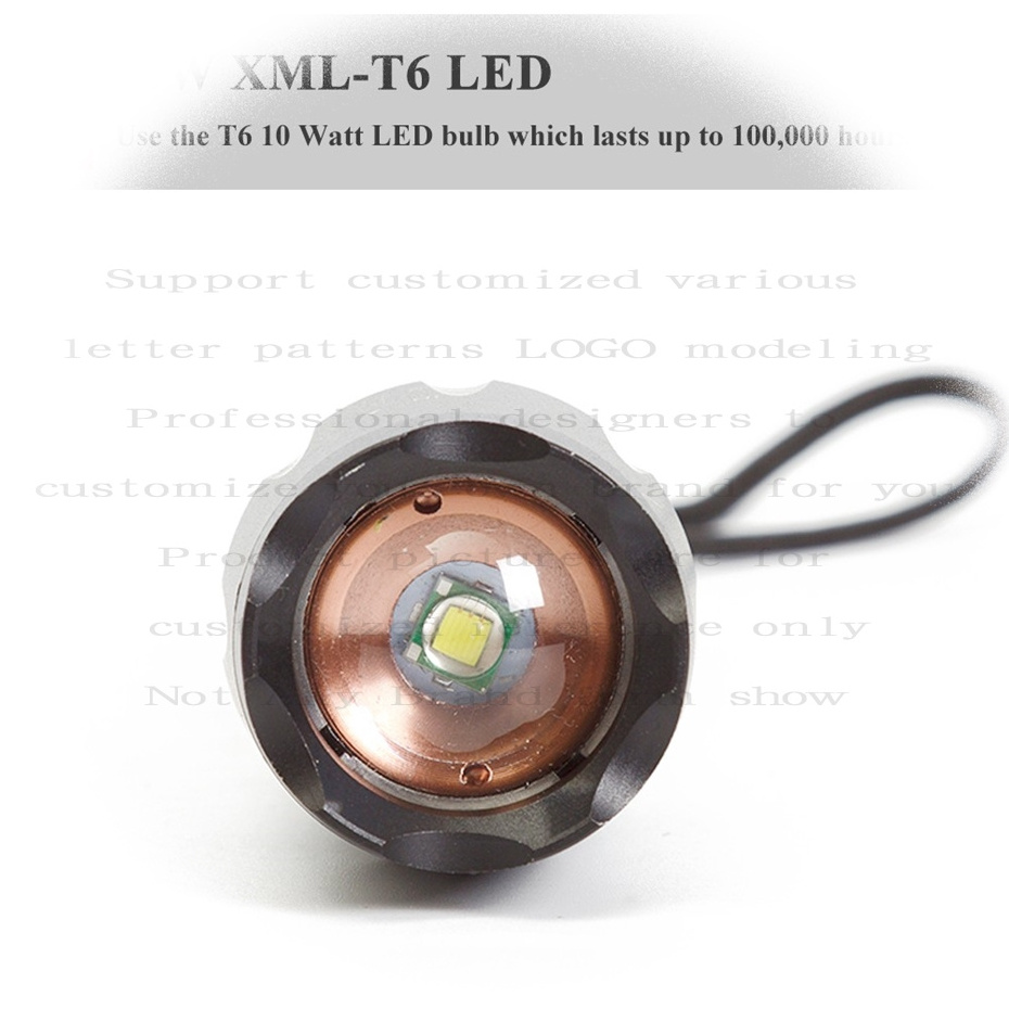 Custom 2000 Lumen XML T6 LED Waterproof Camping Torch Adjustable Focus Zoom Tactical Flashlight