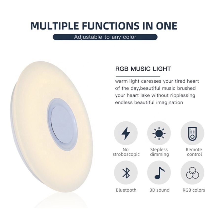 New Long Life Bedroom Smart Control Dimming Acrylic Modern 24w 36w Led Ceiling Round Music Light Lamp