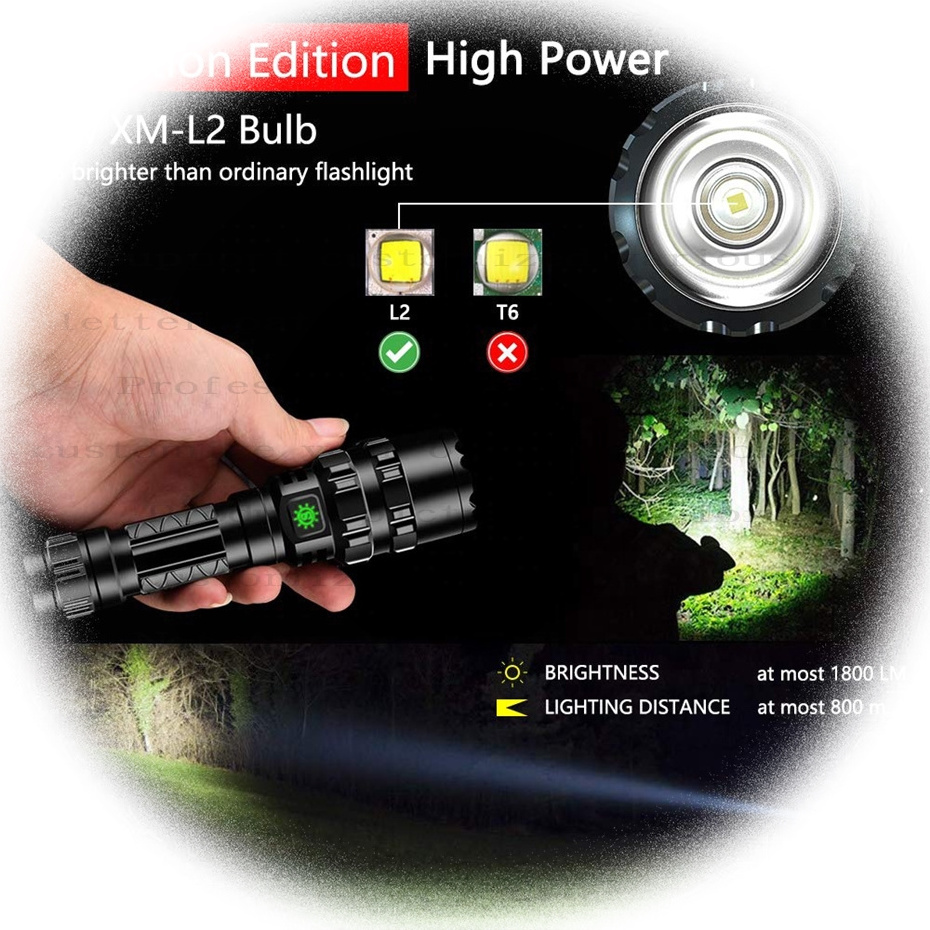 Super Bright custom High power Rechargeable hunting lantern Long Range Torch Light waterproof Micro USB Flashlight Tactical