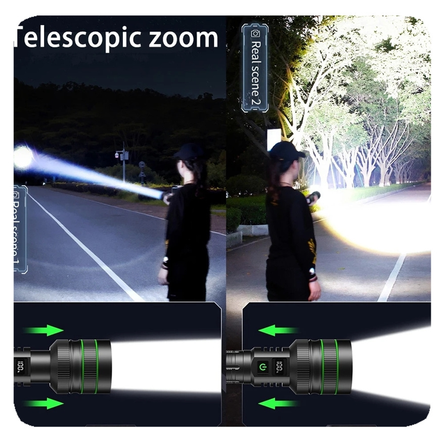 NEW 100000 lumens high Power bank 1500m zoomable led waterproof long range powerful tactical torch light flashlight