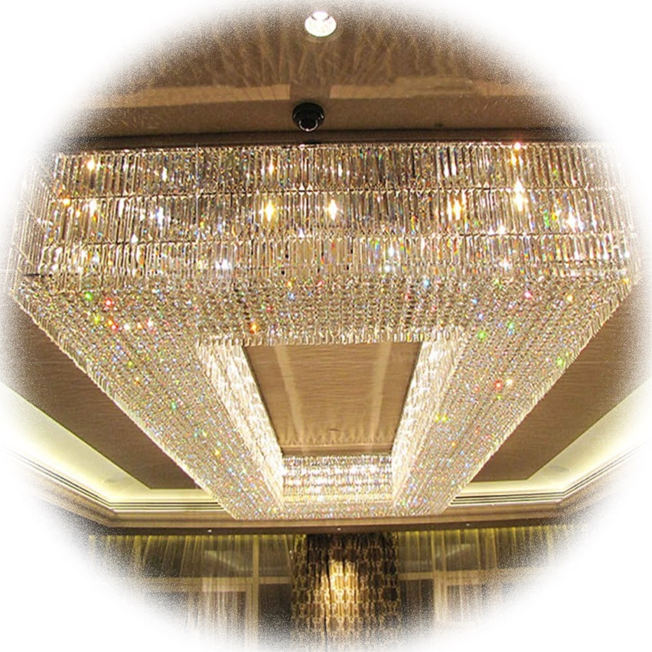 NEW Hanging Hotel Lobby Decorative Lighting Dinning Room Ceiling Gold Crystal Rectangle Chandelier Modern Liangte