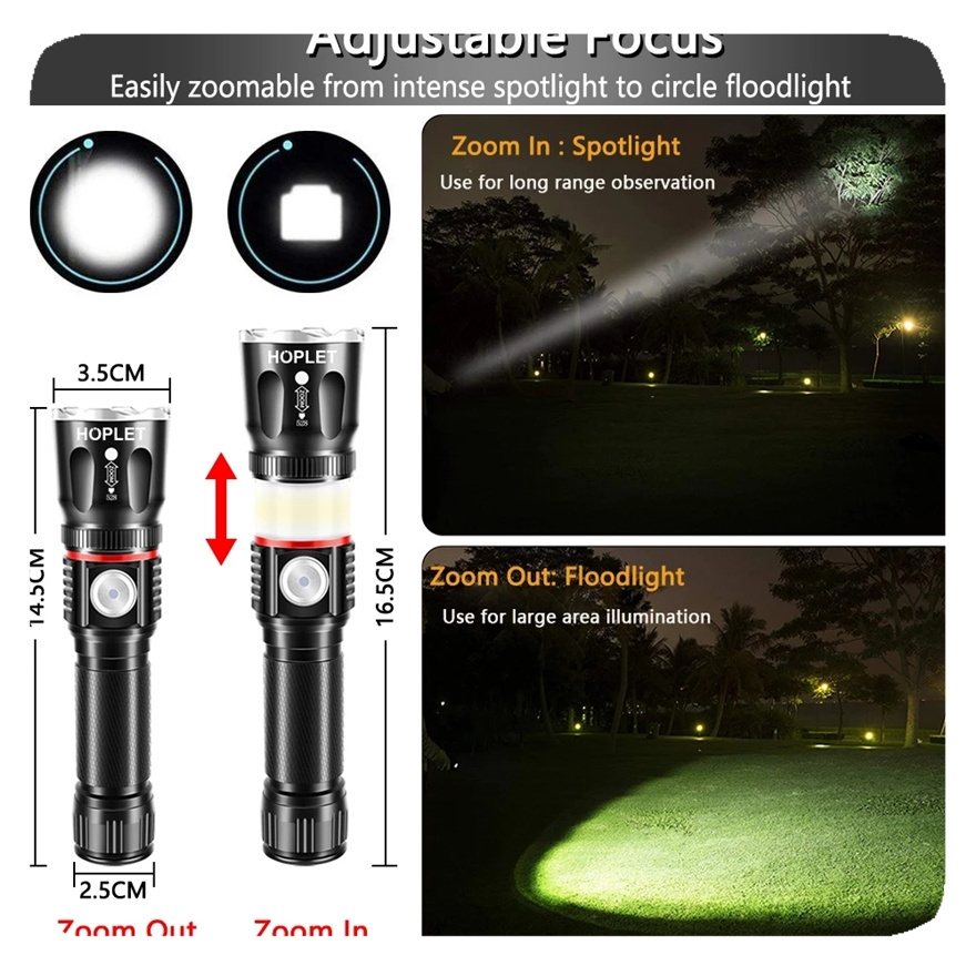 NEW Micro USB Flashlight 1000 Lumens 360 Handheld COB Lantern T6 Tactical Zoomable with Magnetic Base Camping Torch Work Light