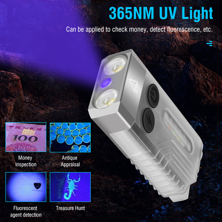 2024 Led V10 Mini Keychain Usb-c Rechargeable With 365 UV High Power 1000 Lumens 12 Modes Edc Flashlight lamp light