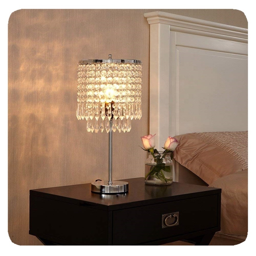 New Control Crystal Table with Dual USB Charging Ports/3-Way Dimmable Bedside Touch Decorative Nightstand Lamp