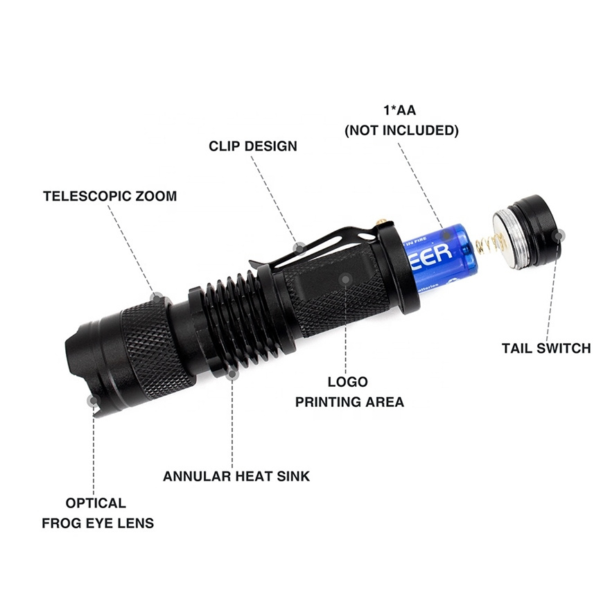 Custom Mini Small Portable lighting Zoom Aluminum alloy kids light 3w rechargeable Liangte led tactical flashlight with clip