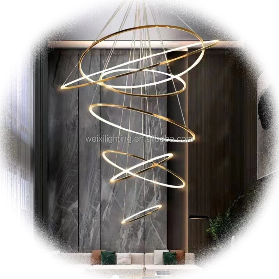 2024 Stainless Steel Duplex Building Villa LED Modeling Lamp Decoration Hall Chandelier Golden Restaurant Chandeliers