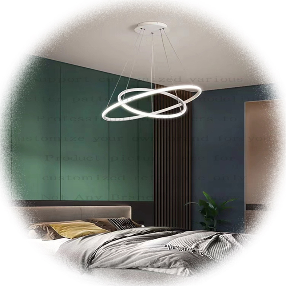 Custom Modern circle lights bedroom two black 3 ring led chandelier lamp pendant light for living dining room