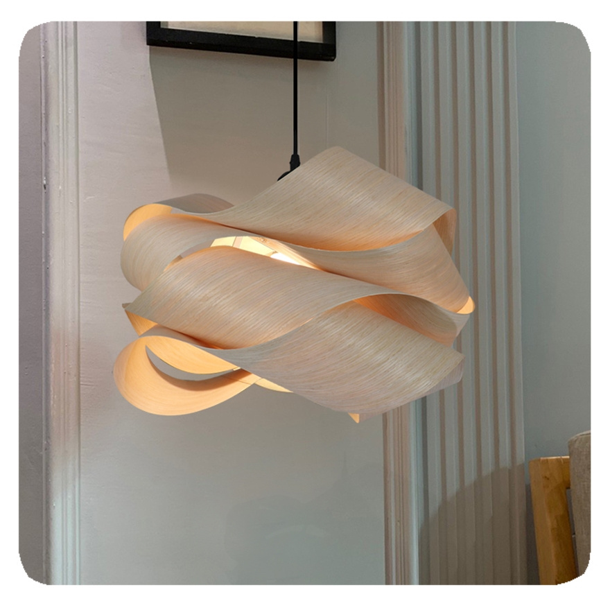 LIANGTE custom Woven Wood Veneer Chandelier Pendant Rattan Light for Dining Room Hallway Farmhouse Kitchen