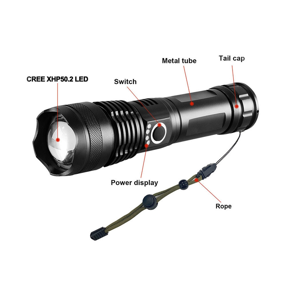 2024 Torch Tactical Telescoping Rechargeable led Linterna Taschenlampe Flashlight 100000 Lumens Waterproof lamp light