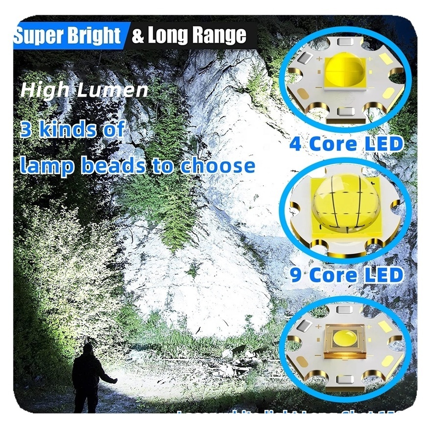 New Led Lights 100000 Lumen High Power Camp Waterproof Flash Light Powerful USB Rechargeable Tactical Torches Flashlight Lamp