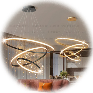 Custom Modern circle lights bedroom two black 3 ring led chandelier lamp pendant light for living dining room