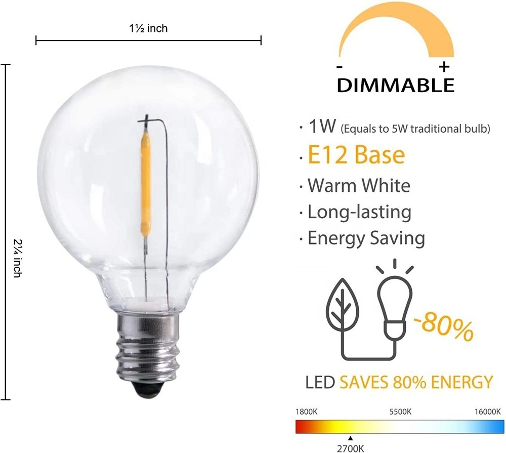 High Quality Dimmable Vintage Edison G40 LED filament leb bulb Lamp Replacement bulbs