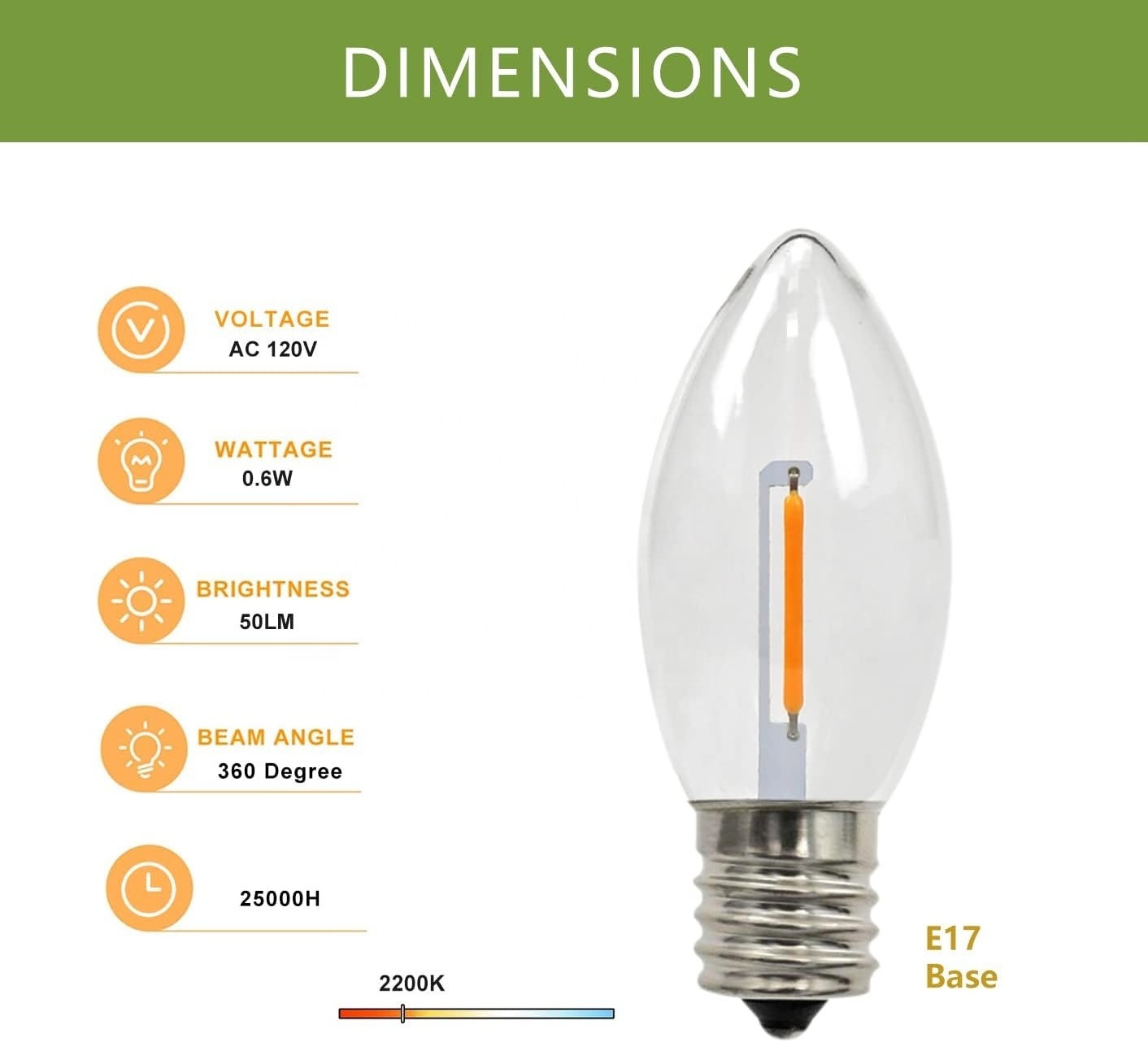 C9 LED E17 Replacement Bulbs Christmas Light spare bulbs C9 led warm white filament bulb