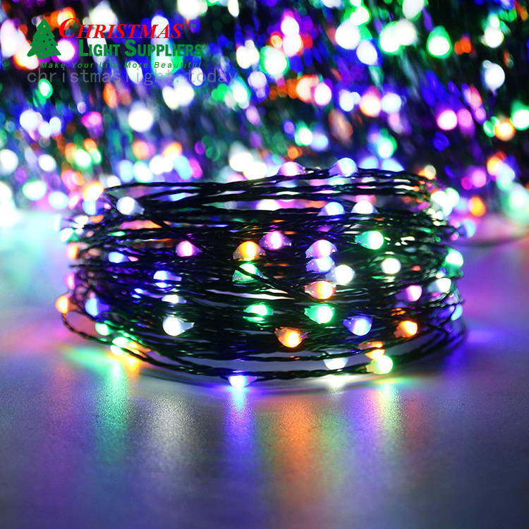 33Ft 100 LED Color Changing 8 Modes Green Copper Wire Christmas Lights Battery Operated Fairy String Lights with Remote Timer