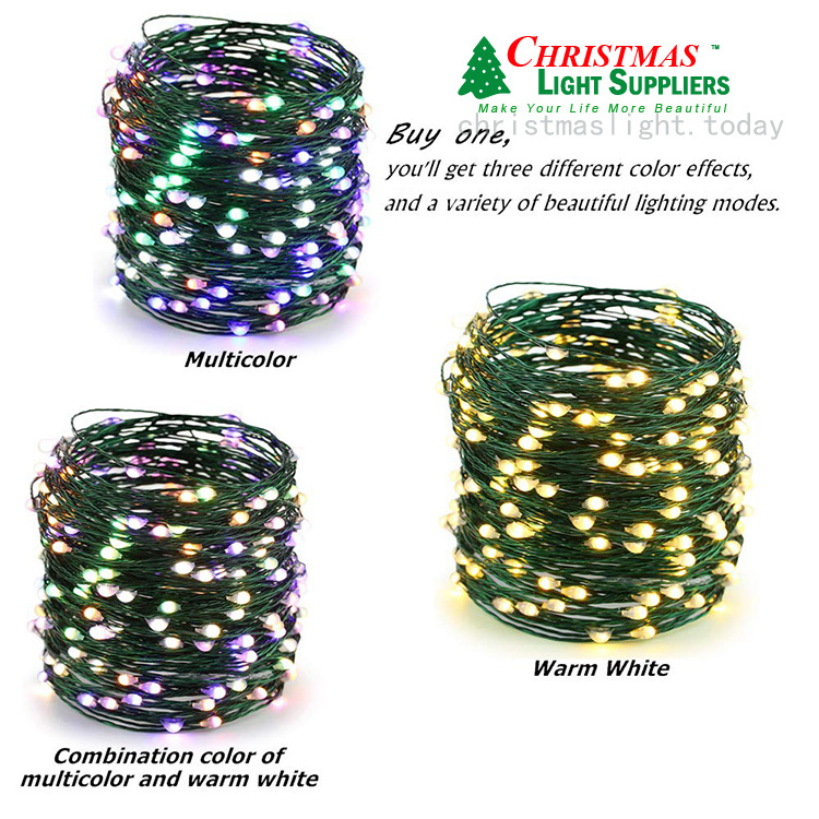 33Ft 100 LED Color Changing 8 Modes Green Copper Wire Christmas Lights Battery Operated Fairy String Lights with Remote Timer