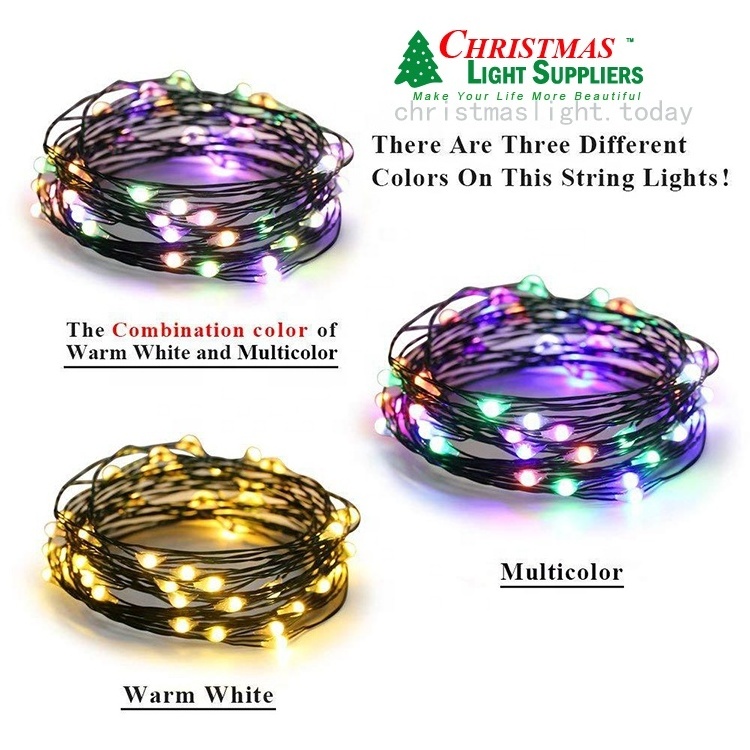 33Ft 100 LED Color Changing 8 Modes Green Copper Wire Christmas Lights Battery Operated Fairy String Lights with Remote Timer