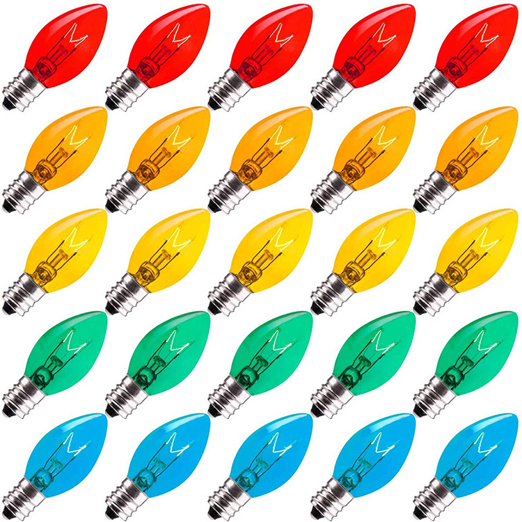 Replacement Bulbs C7 E12 Clear Multi Colors  Candelabra lamp Christmas  String Light Xmas chain lights BULBS