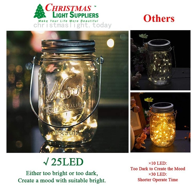 Mason Jar LED Lights Battery Operated 25 LEDs Hanging Starry Fairy Rice Lights Outdoor Lanterns Table Lights