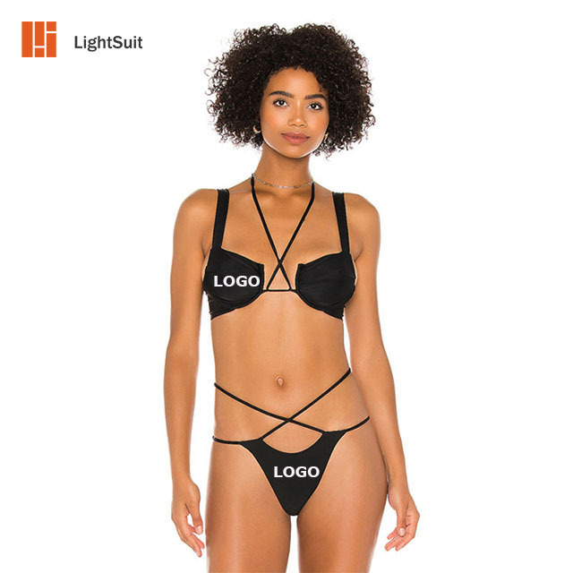 Custom Hot Sexy  Women Two Pieces String Bikini Bathing Suits Halter Swimwear Beach Wear 2023 For Women