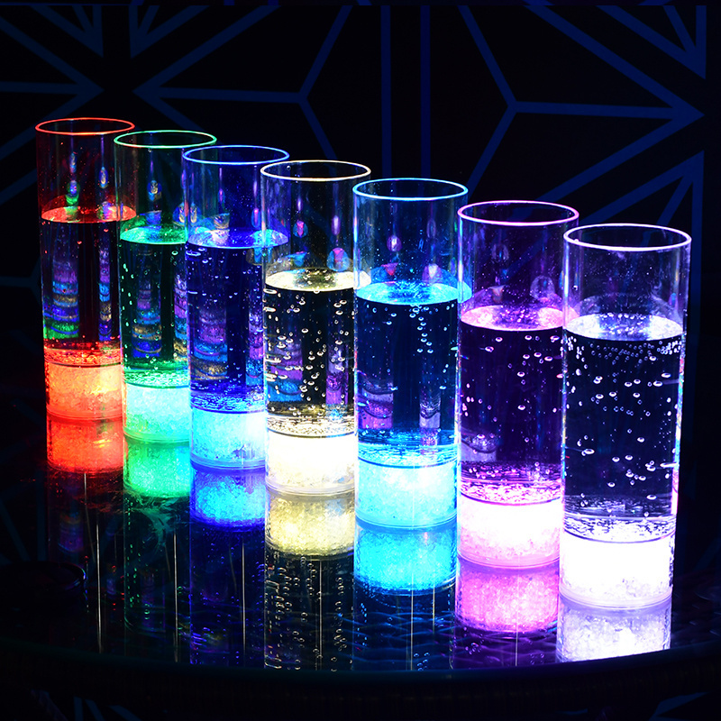 Custom Party Favor LED Light Up Tall Stemless Plastic Cup Glass Water Juice Gin Martini Wine Drinking Glasses glowing party cup