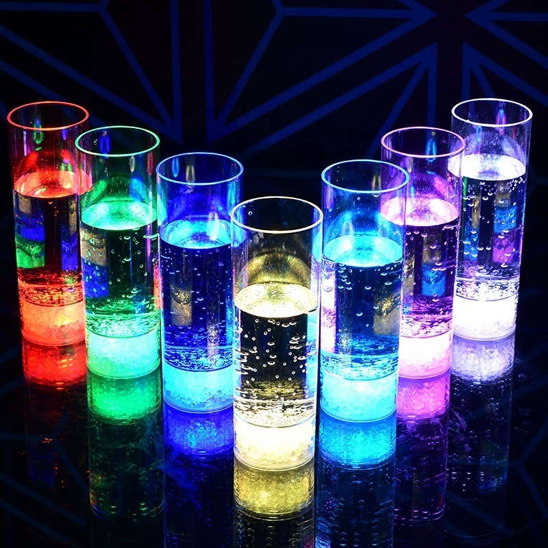 Custom Party Favor LED Light Up Tall Stemless Plastic Cup Glass Water Juice Gin Martini Wine Drinking Glasses glowing party cup