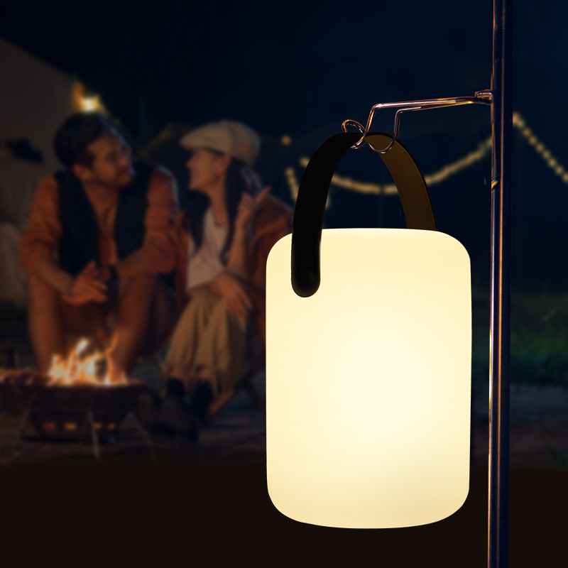 Custom Outdoor Waterproof PE Molded Cylindrical Table Lamp Rechargeable Wireless Colorful LED Light Camping Lantern Lamp