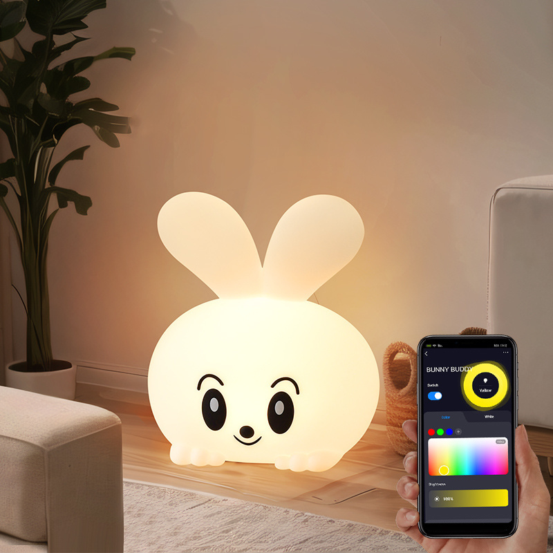 Customised Led Lamp Smart App Control Cordless Rechargeable Battery Operated Cute Perking Ear Bunny Rabbit Animal Night Light