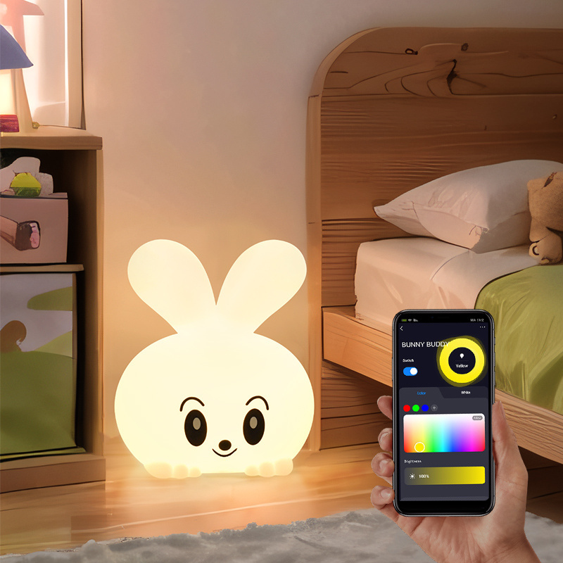 Customised Led Lamp Smart App Control Cordless Rechargeable Battery Operated Cute Perking Ear Bunny Rabbit Animal Night Light