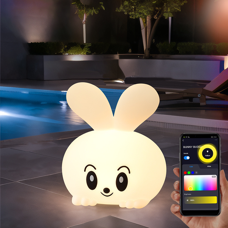 Customised Led Lamp Smart App Control Cordless Rechargeable Battery Operated Cute Perking Ear Bunny Rabbit Animal Night Light