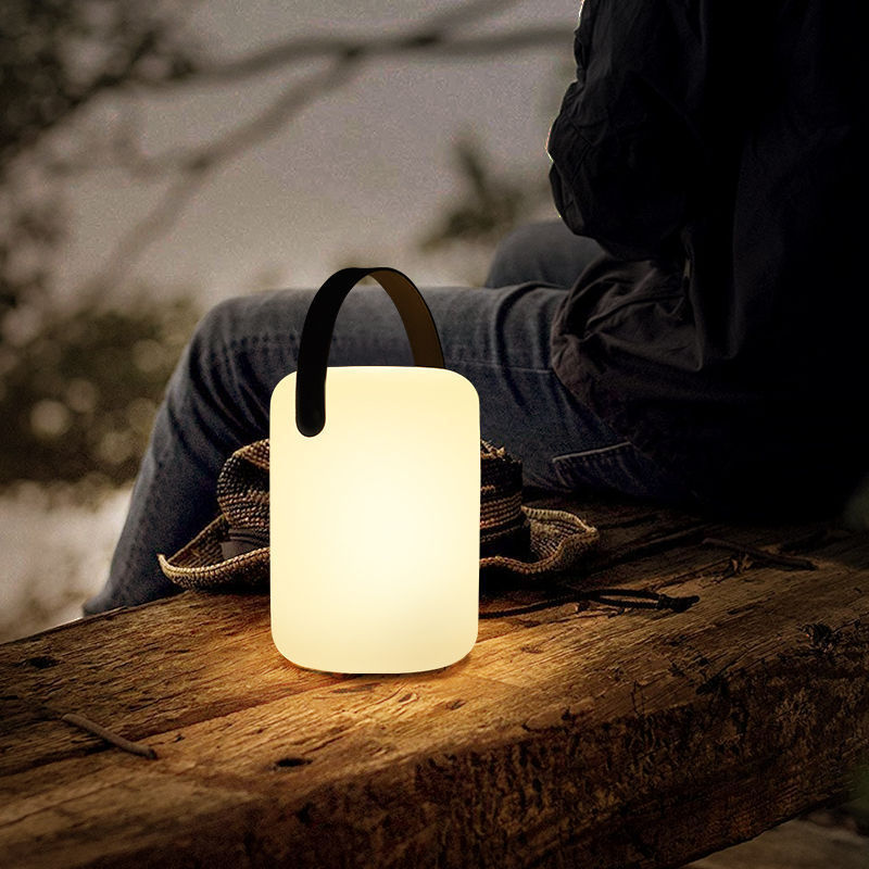 Custom Outdoor Waterproof PE Molded Cylindrical Table Lamp Rechargeable Wireless Colorful LED Light Camping Lantern Lamp