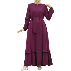 Traditional women's dress Middle Eastern women's dress solid color zipper pullover long sleeve daily long dress