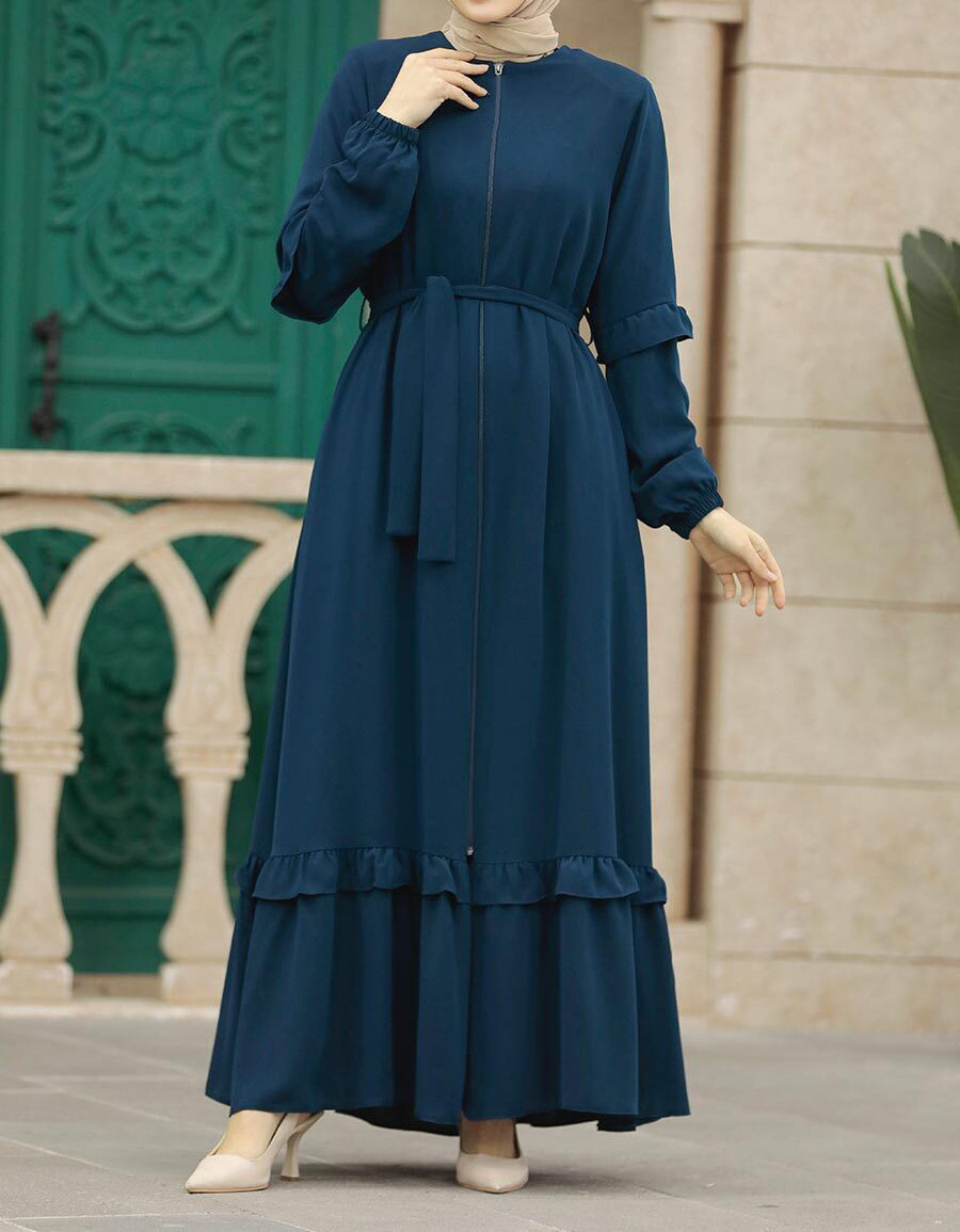 Traditional women's dress Middle Eastern women's dress solid color zipper pullover long sleeve daily long dress