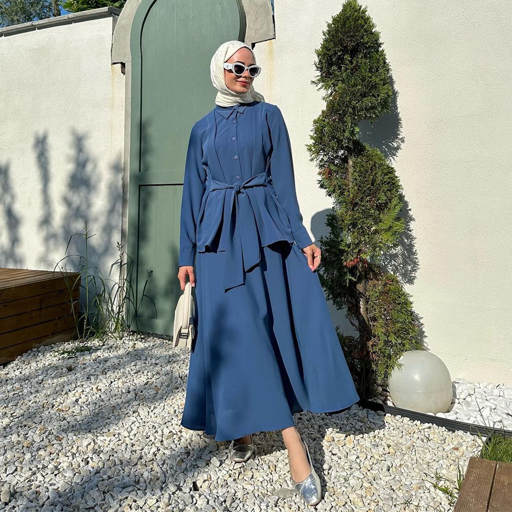 Muslim new women's fall and winter tops fashion shirt Turkish long-sleeved shirt half-body skirt two-piece suits