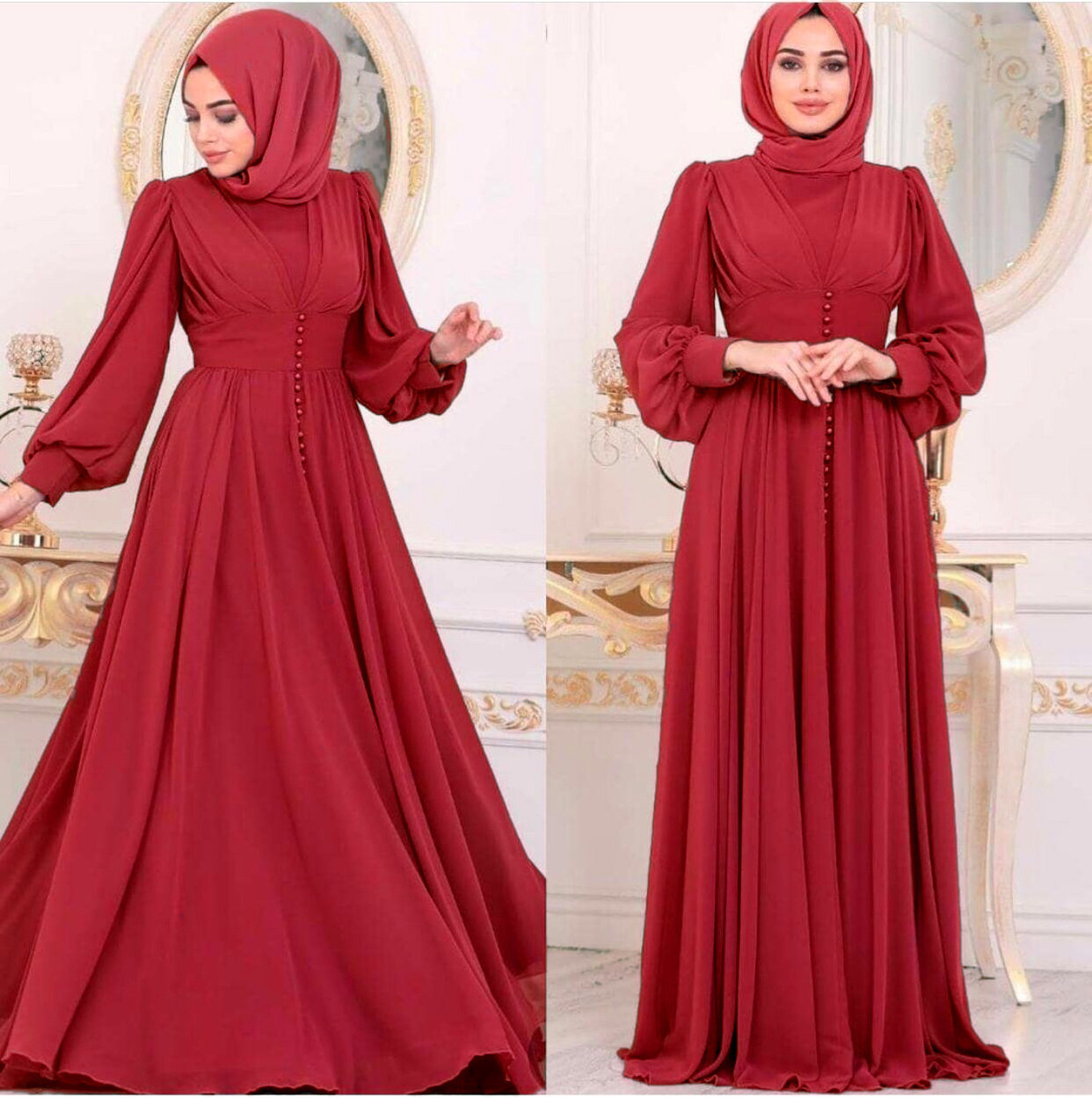 Middle Eastern Muslim women's robes Solid color chiffon studded beaded tunic dress Muslim Abaya