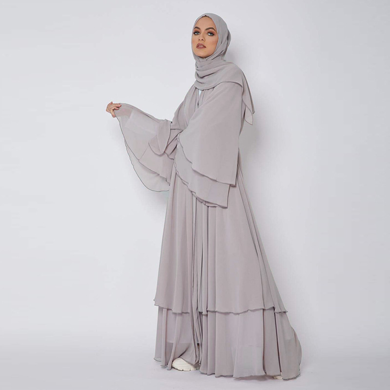 New Solid Color Open Front Muslim Women muslim Clothing Dress  Long Sleeve Pocket Robe Abay