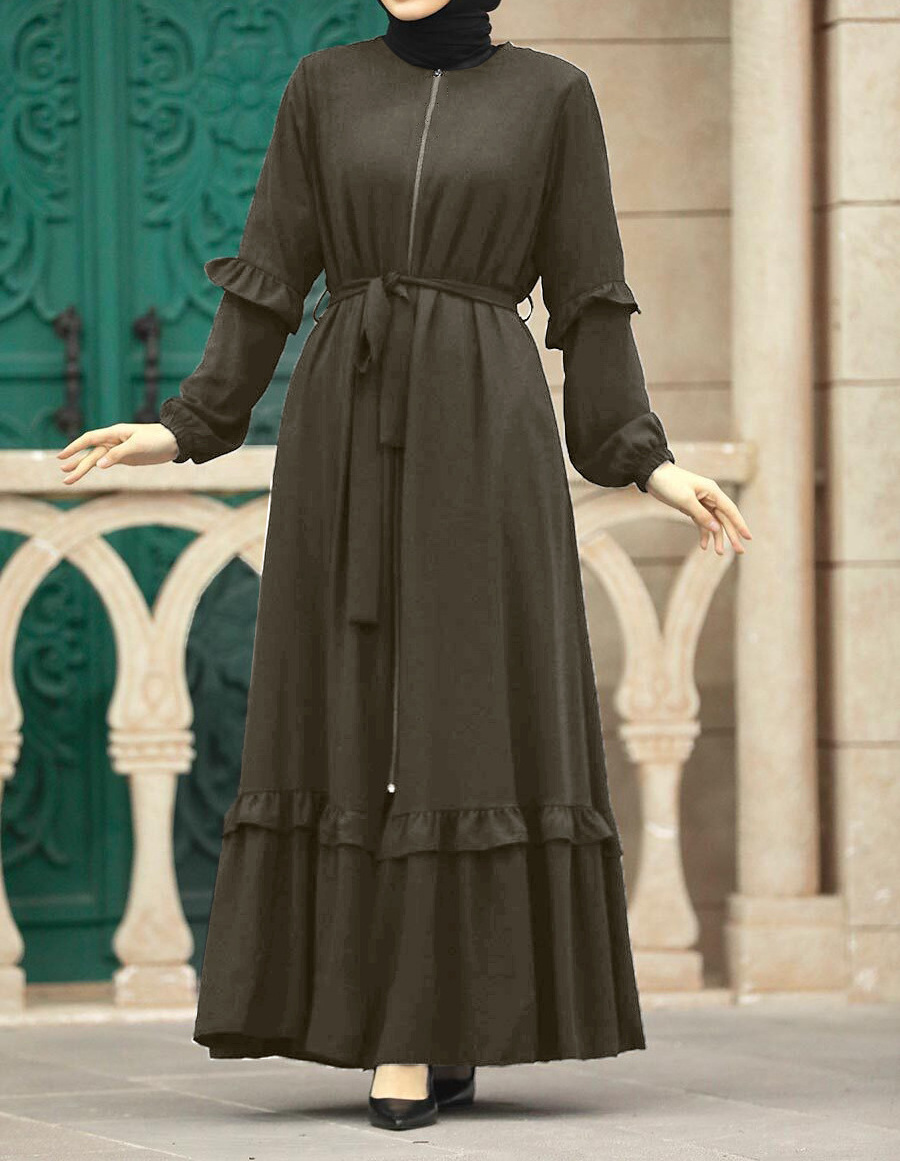 Traditional women's dress Middle Eastern women's dress solid color zipper pullover long sleeve daily long dress