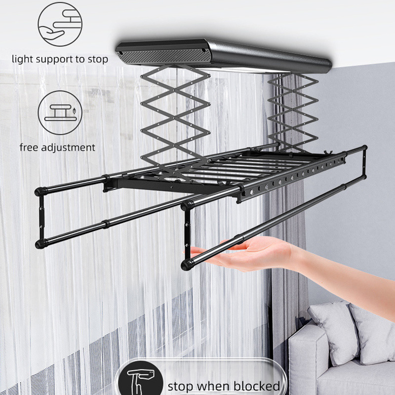 ECO Electric Foldable Laundry Clothes Pipe Clothing Drying Hanging Cloth Rack Hangers Automatic Ceiling Clothes Dryer with LED