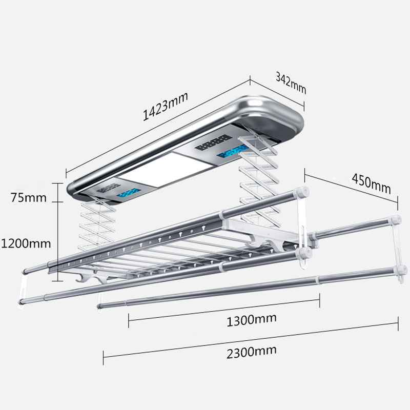 balcony ceiling mounted aluminum body electric laundry clothes drying rack smart clothes hanger dryer clothesline with LED light