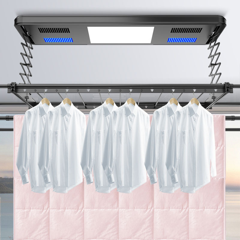 smart home appliance balcony ceiling wall mounted electric  automatic metal clothes drying rack hanger dryer with sterilize