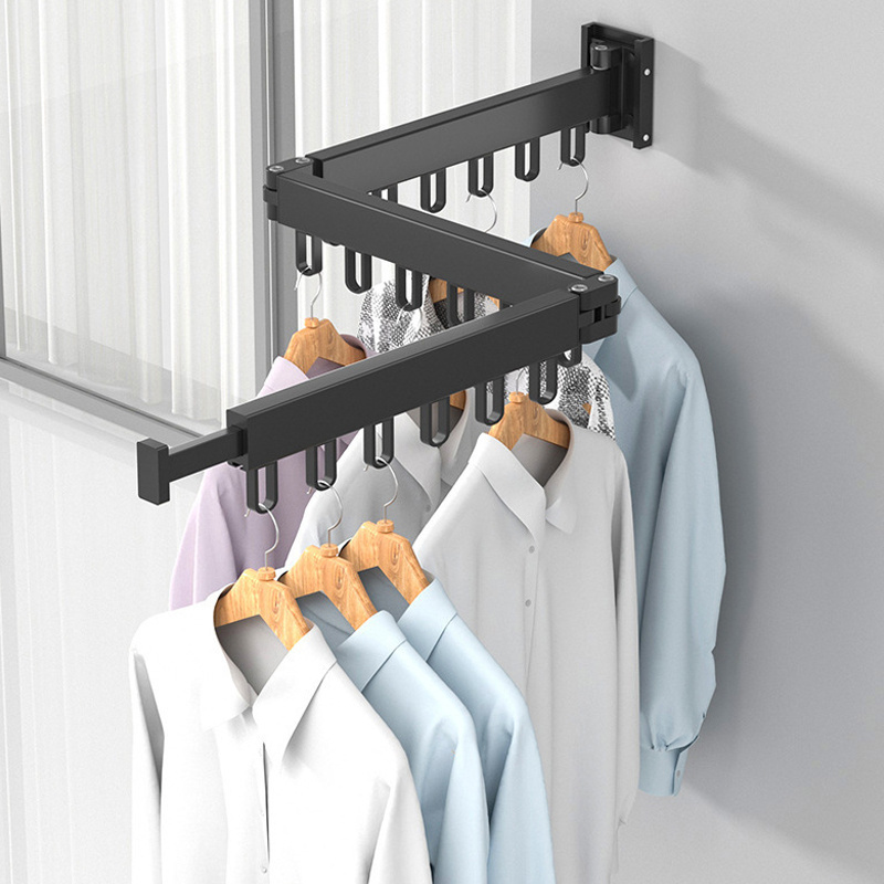 Aluminium alloy 3 folding Indoor outdoor expandable wall mounted cloth drying stand laundry hanger foldable clothes dry rack