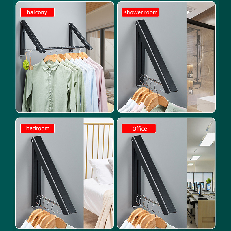 Multi-function Luxury Aluminum Extended Laundry Retractable Drying Hanger 3 Folding Balcony Wall Mounted Clothes Drying Rack