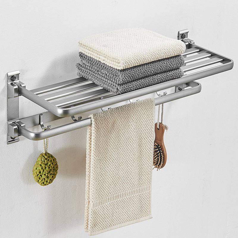 Wall Mounted Bathroom Accessories Towel Rack Shelf Aluminum No Drilling Towel Holder Bars with Hooks