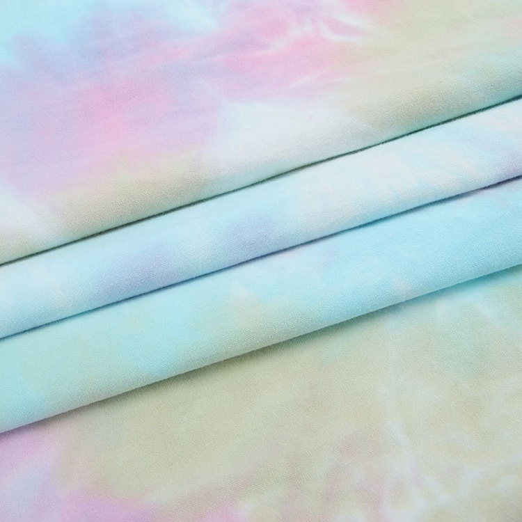 Customized Hign Quality Fashion Popular Tie Dye 95%Cotton 5% Spandex Jersey Colors Tie Dye Fabric For T Shirt